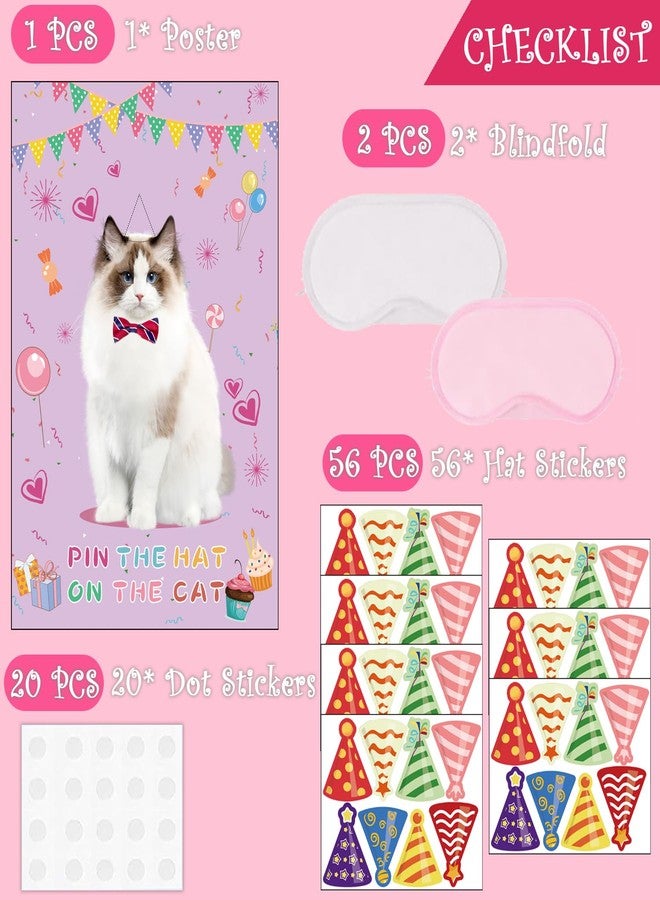 T-Antrix Pin The Hat on The Cat Party Games -Cat Themed Birthday Games for Girls with 21'' x 28'' Poster, Resuable Hats Stickers Carnival Party Supplies Kids Birthday Party Favor Sets - Image 4